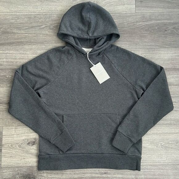 EVERLANE Hoodie Mens Small The Track Organic Cotton Heather Gray Retro 90s NWT - Picture 1 of 12